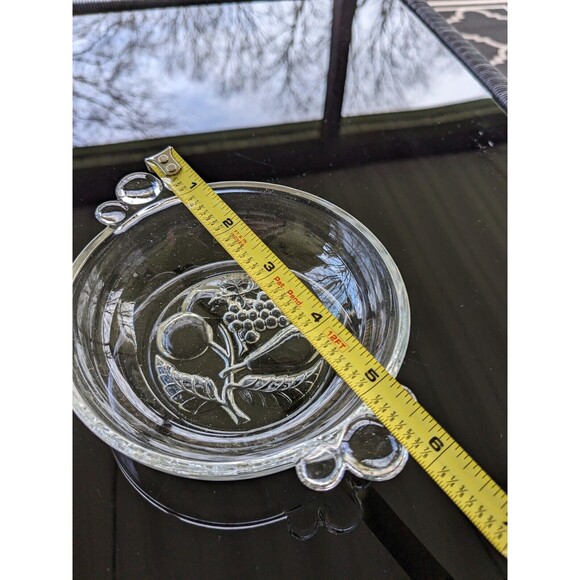 Vintage Clear Pressed Glass Berry/ Dessert Bowl Set Of Two Bottom Bubble Handles - Picture 10 of 13